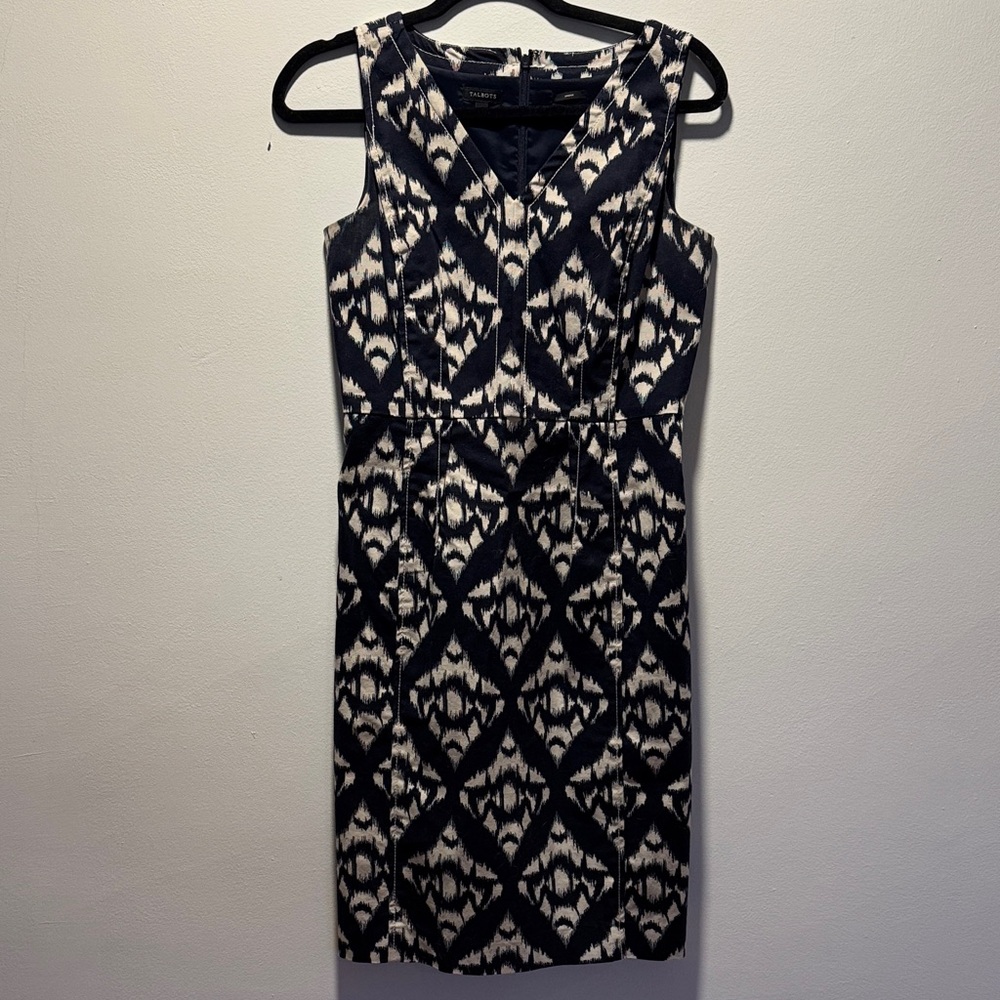 Talbots Navy and Cream Geometric Midi Dress